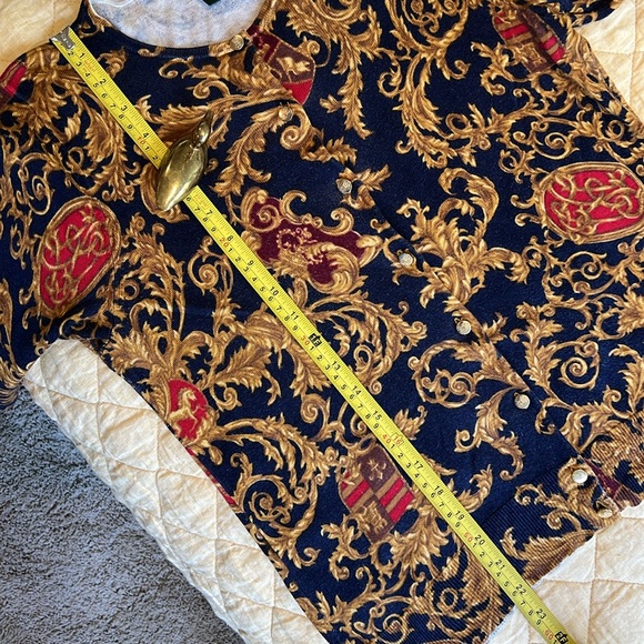 Lauren Ralph Lauren Silk Cotton LRL Crest Pattern Gold Button Cardigan Sweater L - Picture 7 of 7